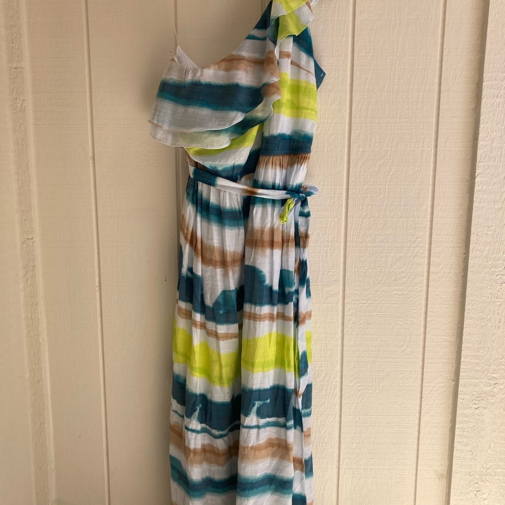 Lane Bryant NWT One Shoulder Colorful Striped Watercolor Maxi Dress Size 24